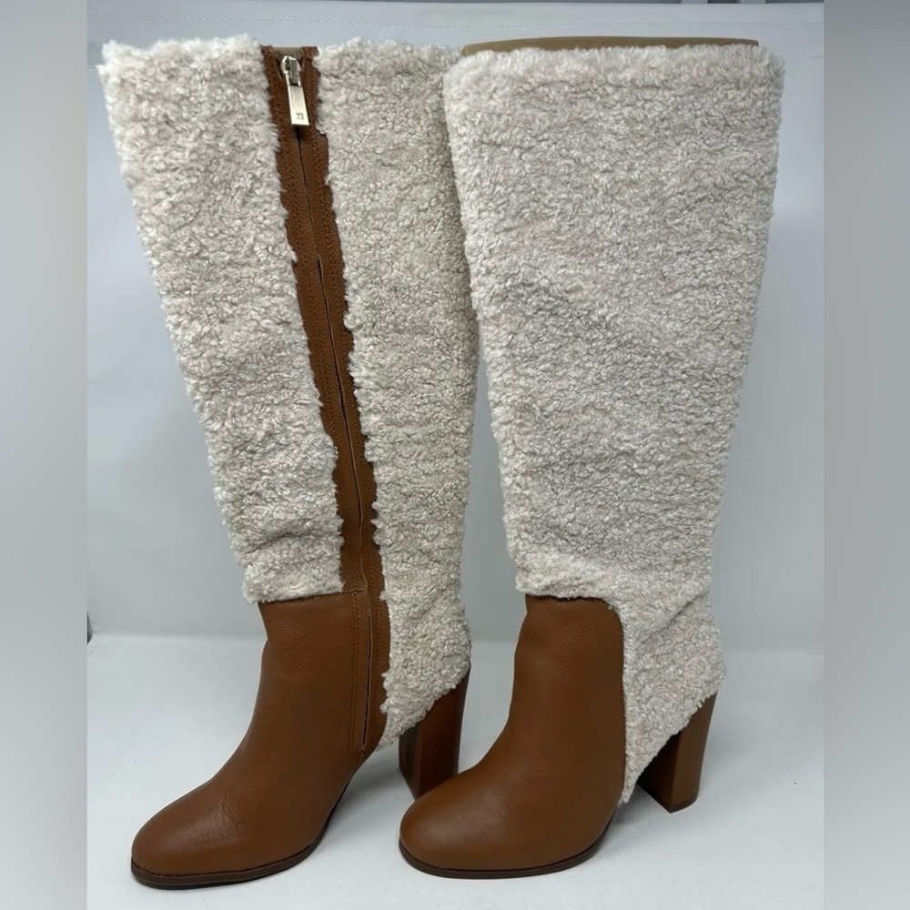 Kenneth Cole New York Justin Cozy Boots Brown Leather Sherpa Block Heel 7 M
